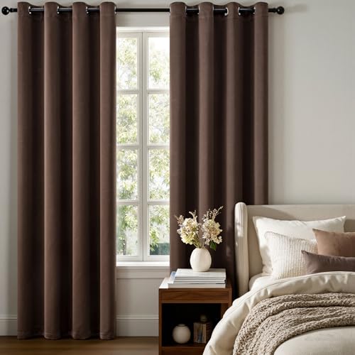 Image of MIULEE Chocolate Brown Blackout Bedroom Curtains Drape 96 Inch Long 52 inchx96 inch | Grommet Top, Room Darkening Window Drapes, Privacy Protection, Thermal Insulated, Heat Blocking, Light Blocking