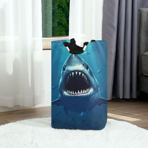 FLildon Laundry Basket Big Shark Collapsible Clothes Hamper, Waterproof Nursery Storage Bin with Handle Clothing Baskets for Bedroom Bathroom