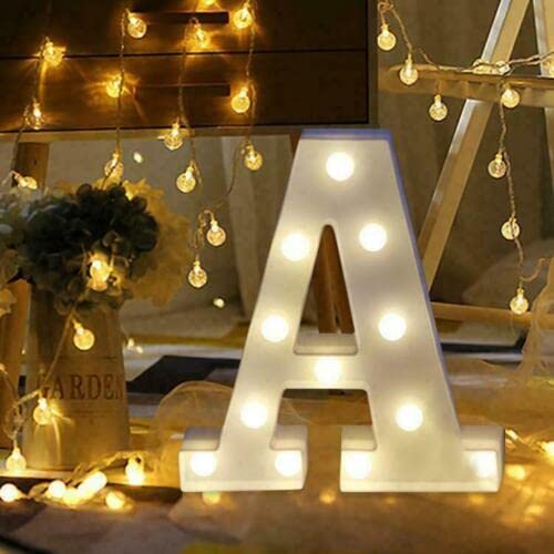 Topzilly LED Marquee Letter Lights Sign, Warm White LED Lamp, Light up 26 Alphabet for Living Room, Bedroom Table & Wall, Home Bar, Christmas, Wedding, Party Festival Decoration (A)
