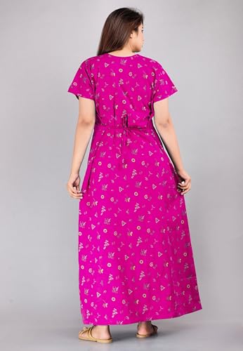 Image of DIAMO Pure Cotton Embroidery Nighty for Women, Cotton Night Gown, Night Maxi Gown, Cotton Nighty with a Pocket and Adjustable Knot