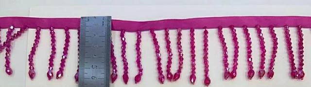 Frange perlée fuchsia anti-emmêlement en perles de cristal pour robe de danse
