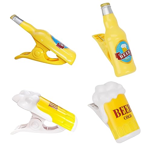 CAIRIAC Beer Beach Towel Clip, Windproof Beer Mug Bottle Clothespins, Plastic Towel Laundry Clips for Beach Pool Chair Picnic Camping (4 Packs)