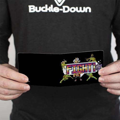 Buckle-Down Nickelodeon Vegan Leather Mens Bifold Wallet with Billfolds, Card Slots & ID Holder - TMNT Teenage Mutant Ninja Turtles & Villains Arcade Fight Pose4