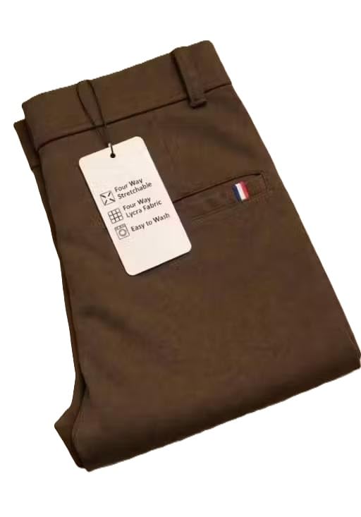 Image of Men's Regular Fit Formal Stretchable Trousers with Expandable Waist - Skin Friendly Lightweight Daily Use