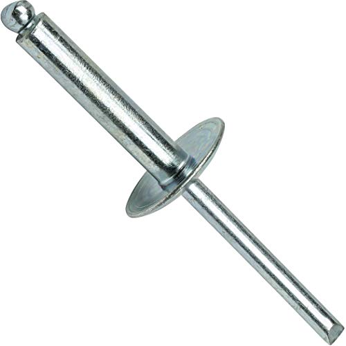 Fastenere Large Flange Pop Rivets - 1/4" x 3/4" (25 pcs) Heavy Duty, Open End, Steel Zinc, Corrosion-Resistant, High Tensile & Shear Strength, 8-12 Gap .626" - .750" by Fastenere - Used condition - US$12.01