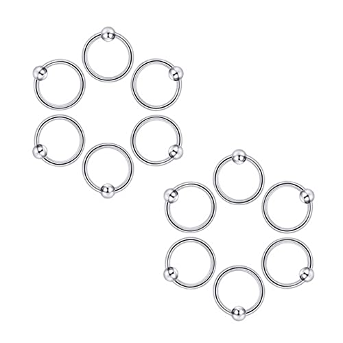 Homxi 10Pcs Piercing Nariz,1.2mm Pendientes Piercing Oreja 16 Gauge Piercing para Nariz Acero Quirurgico Aro con Bola Pendientes Nariz Plata