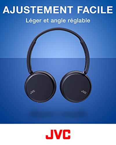 JVC Casque sans Fil Supra-aural, 3 Modes sonores(Basse/Clair/Normal), 35H d'autonomie, Léger, Structure pivotante et Pliable à Plat, Connexion Multipoint, Bluetooth, HA-Z37W-A (Bleu)