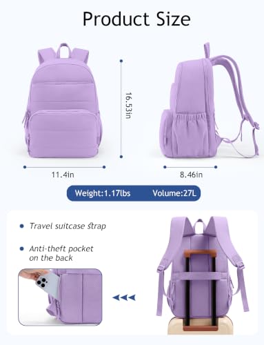 Image of Uselike Travel Backpack for Women, 15.6 Inch Laptop Backpack, Quilted College Bookbag, Cute Work Backpacks, Water Resistant (Lavender Purple)
