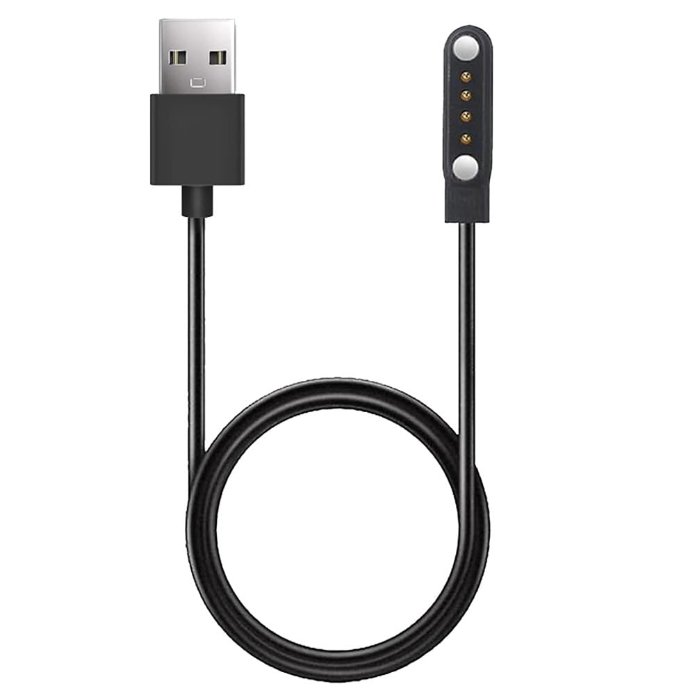 E ECSEM Universal Smart Watch Charger USB Power 4 Pin Cord Spacing 7.62mm Magnetic Charging Cables, 2ft 5V 1A USB-A, Black (Black)