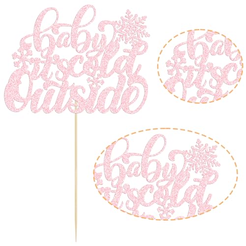 Gyufise 1 Pack Pink Glitter Baby It's Cold Outside Cake Topper Winter Baby Shower Decoration Christmas Snowflake Cake Decorations Happy New Year Xmas Holiday Party Supplies - Image 3
