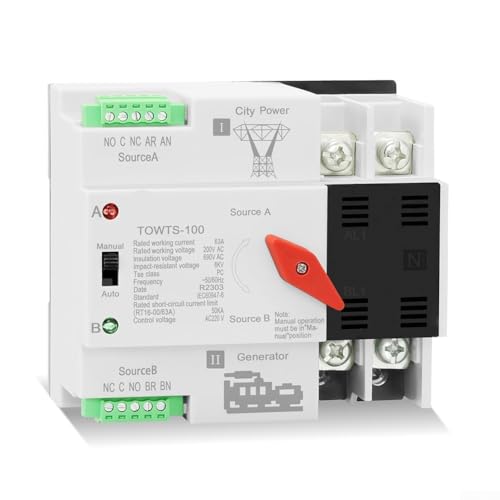 Interruptor de transferencia automática 2P 100A contra cortes de luz con cambio rápido 0.05s