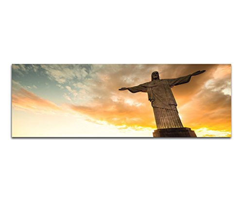 Paul Sinus Art Panoramabild auf Leinwand und Keilrahmen 150x50cm Rio De Janeiro Statue Sonnenuntergang