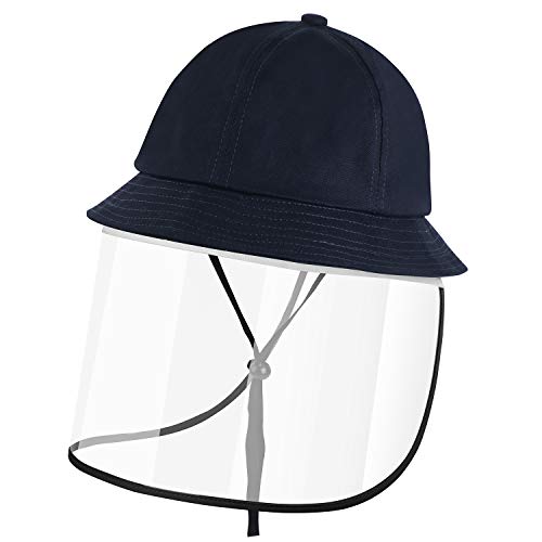 SCIONE Kids Sun Hats with Removable Full Face Visor Shield Dustproof UPF50+ Protective Summer Bucket Hat for Boys Girls 49-52 cm (Black, L-20-21.3"(fits 3-6 Years))