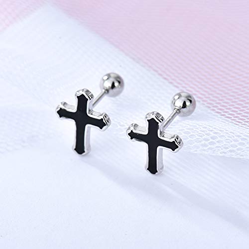 Black Cross Stud Earrings S925 Sterling Silver for Women Men Minimalist Punk Cartilage Small Helix Screw Back Tragus Piercing Ear Studs 20G Hypoallergenic Fashion Jewelry for Halloween Party2