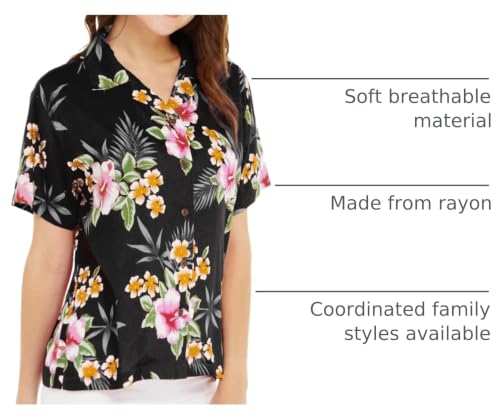 Image of Family Matching Hawaiian Clothes, Hibiscus Black | Black Hibiscus Print • Soft Rayon Fabric • Family Matching Outfits • Vacation Ready • Luau Party Wear