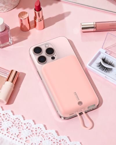Image of AsperX Wireless Portable Charger, 10000mAh Magnetic Power Bank with Type-C Cable, 22.5W PD Fast Charging Output Portable Battery Pack for iPhone 17 /16 /15 /14 /13 /12 / All Series, Pink