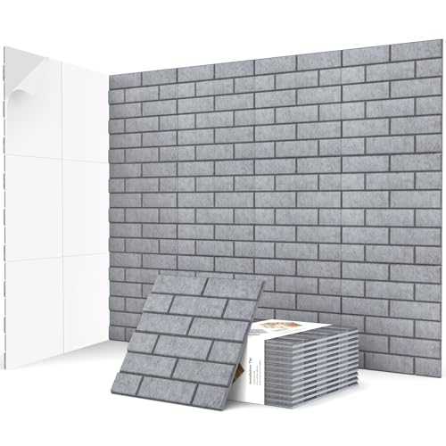 JBER 12 Stück Akustikpaneele Selbstklebend, Ziegel-Schallschutzplatten, Hochdichte Akustikwandpaneele für Aufnahmestudios, Spielzimmer, Zuhause, Büro, 30 x 30 x 1 cm, Grau