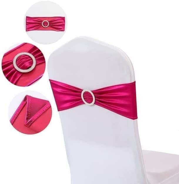 Elastyczna opaska na krzesło weselne, 10/50 szt. Elastan Elastyczna szarfa na krzesło Opaska z klamrą na wesele Bankiet Party Decor Metaliczne złoto Srebro Knot Bows-Gold, 50 szt. (Kolor: czarny) (Col
