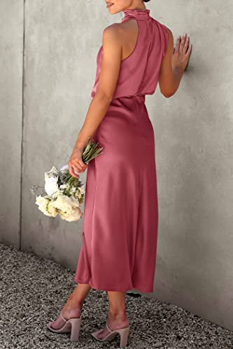 Image of PRETTYGARDEN Women's 2026 Summer Satin Dress Elegant Sleeveless Mock Neck Cocktail Party Maxi Dresses
