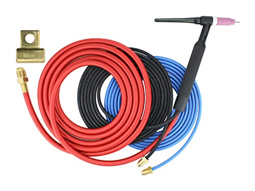 18F Series - 350 Amp - Water Cooled - Flexible Head TIG Torch - 25 feet 3-Piece Cable - Stud Connector