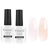 Vnicesli Transparent Jelly Nude Pink Gel Nail Polish Kit French Nail Art Manicure Nail Varnish Soak Off LED Nail Gel Natural Sheer Nude Pink Gel Polish 10mlx2