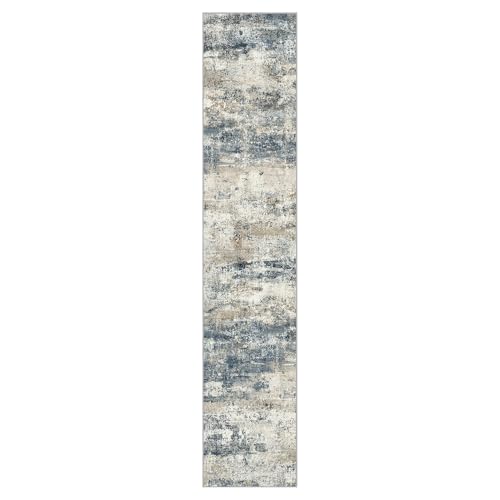 Runner Rug for Hallway Kitchen, 2x12 Machine Washable Runners Rug for Entryway, Soft Modern Abstract Throw Rugs, Low Pile Floor Cover with Non Slip Backing, Navy Beige