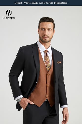 Image of HISDERN Mens Suit Vest Business Casual Dress Waistcoat Vest Solid Color Formal Wedding Vests for Suits or Tuxedo
