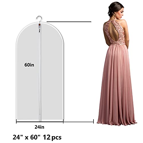 Image of MsKitchen Clear Garment Bags Hanging Clothes Bags (Set of 12) for Closet Storage Plastic Bag with Zipper for Extra Longer Dress Travel Laundry Wardrobe Closet Garment Dust Cover Bags - 24'' x 60'' /12 Pack