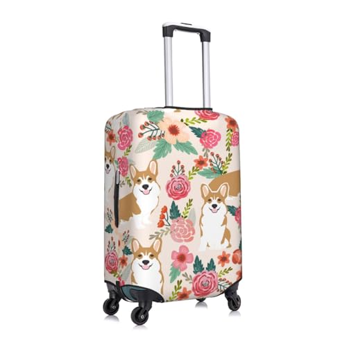 Corgi Floral Flowers Spring Garden Print Suitcase Cover Luggage Protector Washable Elastic Fashionable Travel Gear Cover3