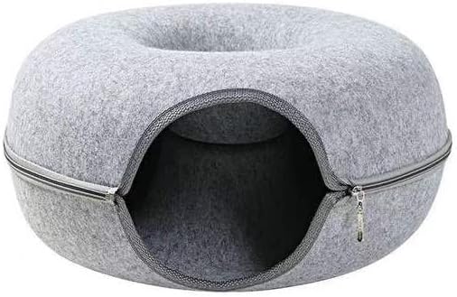 Cat Bed Maze - Meow Donut Tunnel (Medium (19.7" x 7.9"), Gray)
