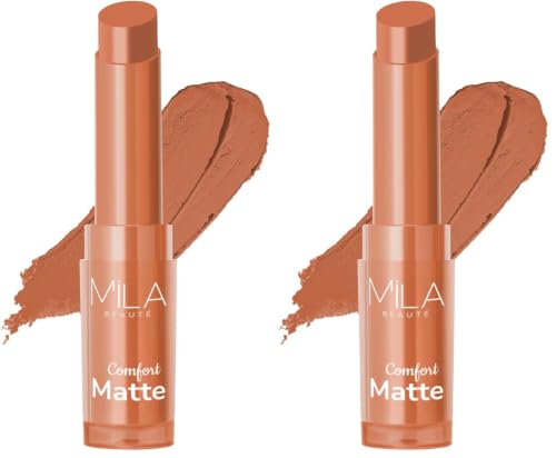 Image of Mila Beaute Creamy Comfort Matte Long-Lasting Lipstick for Women | Highly Pigmented & Hydrating Lipstick with Jojoba | Single Swipe Application | Suitable for Indian Skin Tones - CORAL NUDE