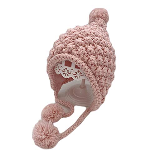 Baby Girls Winter Knitted Hat Toddler Kids Hat With Earflap Pompom Crochet Hat Warm Cotton Lined Outdoors Cap (Color : Pink, Size : 1-6 Years) #TOP11