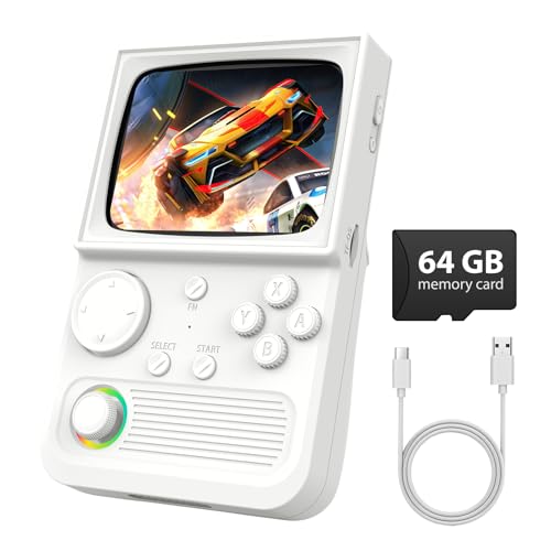 Image of R36T Retro Game Console, Handheld Game Console with 3.5in IPS HD Screen, Video Game Consoles Supports WiFi Networked Fighting and OTG, 3500mAh Battery, 64GB TF Card, White