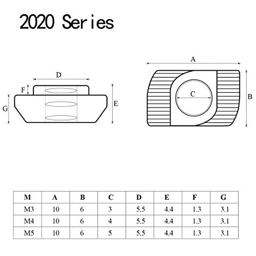 image for 100Pcs 2020 Series M4 T Nuts, T Slot Nut Hammer Head Fastener Nut, Nic