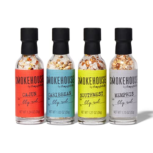 Image of Smokehouse by Thoughtfully, Smokehouse Barbecue Rubs Gift Set, Flavors Include Cajun, Caribbean, Memphis and Southwest, Set of 4