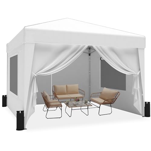 SANWAY 10x10 Pop Up Canopy Tent with Sidewalls x 4 – E-Z UP Canopy with One Push, Rain Proof,...