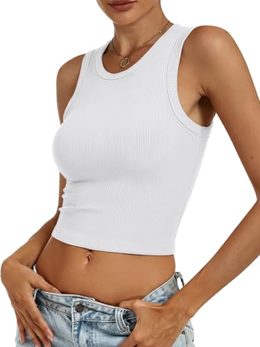Image of ANRABESS Womens Crop Tank Tops High Neck Sleeveless Ribbed Knit Slim Fit Shirts 2026 Summer Casual Basic Workout Clothes