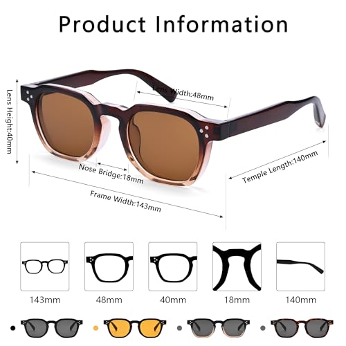 Image of Square Sunglasses for Men Women - Retro Chunky Rectangle Frame Sun Glasses Classic Vintage Shades