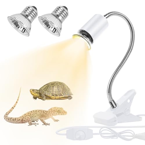 Udbrud Lampe Chauffante Tortue, Lampe Chauffante Terrarium avec 2 x 50W Ampoules UVA UVB et Pince Pivotante à 360 °Lampe Reptiles et Amphibiens pour Tortue,...