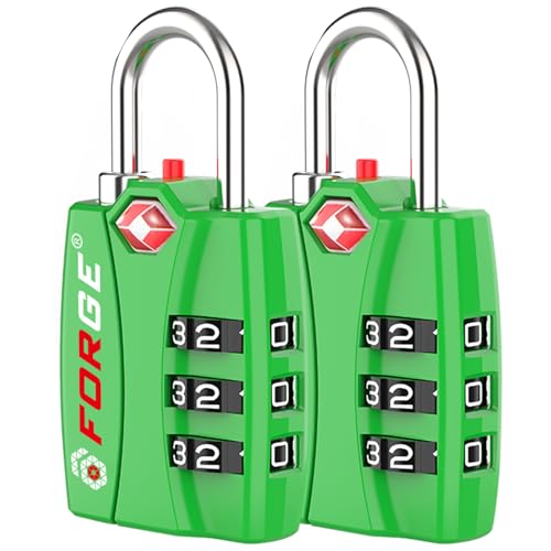Image of Forge Open Alert TSA Approved Luggage Locks - 3 Digit Combination, Easy Read Dials, Zinc Alloy Body (Green 2 Locks)