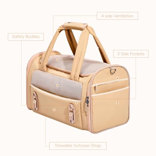 Hundetasche Flugzeug faltbar mit Sichtschutz, Antihaft-Matte, Auto Patentierte Sicherheitsschnallen – wasserdichte Transporttasche Hund & Katze mit 4 Seiten Lüftg, 3 Taschen Reisen