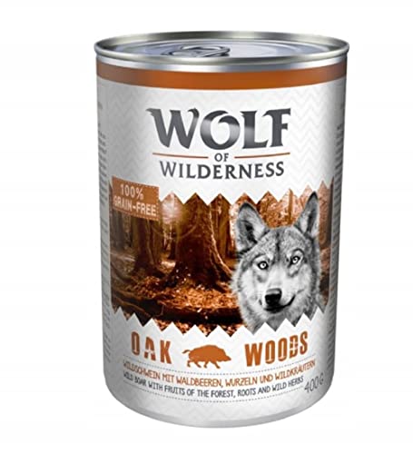 Wolf of Wilderness Erwachsenen-Sparpackung, 24 x 400 g, Eichenholz, Wildschwein Cover