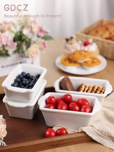 GDCZ Mini Loaf Pan Set, 6.2-Inch 4 Pcs Ceramics Non-Stick Baking Bread Pan, Rectangular Bread Baking Tray with Handle, Microwave and Dishwasher Safe, White - Thumbnail 4