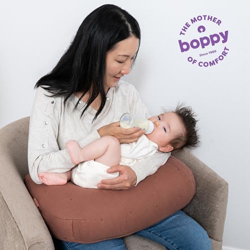 Image of Boppy Nursing Pillow, Cotton Muslin Ergonomic Breastfeeding Support Pillow | Bottle & Breastfeeding Pillow, High Lift & Firm Support, Water-Resistant, Washable Cotton Muslin Cover - Chestnut