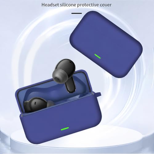 Image of Aniex Silicone Case Cover for realme Buds T500 Pro, Shockproof, Anti-Slip, Dustproof, Scratch Resistant, with Carabiner Hook, Full Body Protection (Blue)