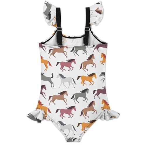 Image of Girls One Piece Swimsuit Cute Alpacas Hearts Stars Ruffles Swimwear Bathing Suits 3-12 Years