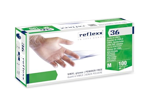 Reflexx R36, Guanti in Vinile senza Polvere Gr 4.5/5, 100 Pezzi, Trasparente