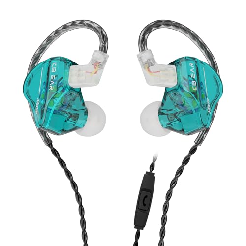 Yinyoo KBEAR Storm in-Ear Monitor, 1DD Wired Earphones Professional Wired Earbuds IEM with Crystal Clear Sound, 3.5mm Plug in Ear Headphones for Musician Singer Music (Clear-Green, With mic)