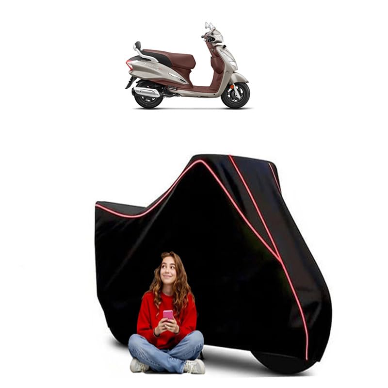 Image of Destini 125 Scooty Bike Cover Water Resistant Outdoor Use Universal Fit Scooters Motorcycles Heavy Duty UV Protection Dust Rain Scratch Resistant Elastic Bottom Black Blue Piping