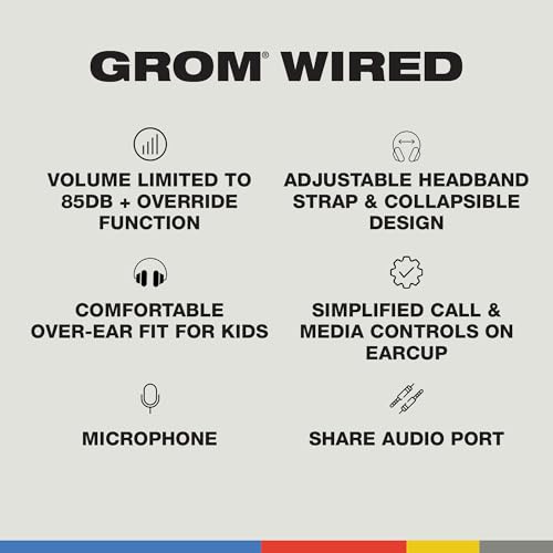 Image of Skullcandy Grom Wired Headphones, Volume-Limiting Audio, Comfortable Over-Ear Fit, Foldable, Designed for Kids 6+, Convenient for Travel with 3.5mm AUX Plug, Built-in Microphone - Bone Seafoam